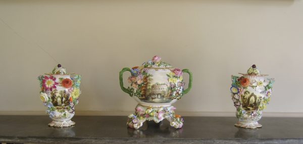 Minton porcelain garniture of pot pourri vase