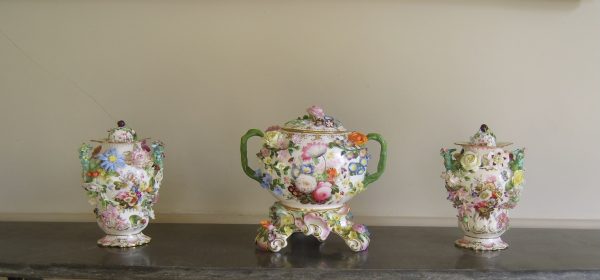 Minton porcelain garniture of pot pourri vase