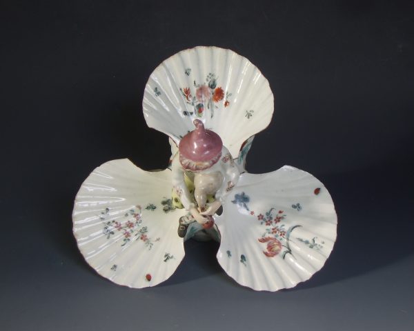 West Pans porcelain triple shell sweetmeat stand