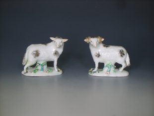 Pair of Longton Hall figures of a a Ewe and Ram